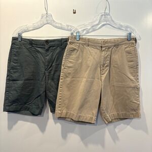 J. Crew Lot of Two Pairs Cotton Chino Shorts Khaki Green Mens Size 32